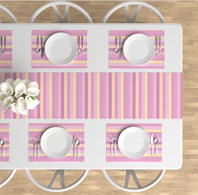 Pink and Yellow Stripe Table Linens